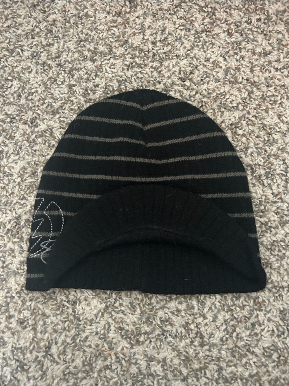 Black and Gray Striped New Era Electric visor Beanie